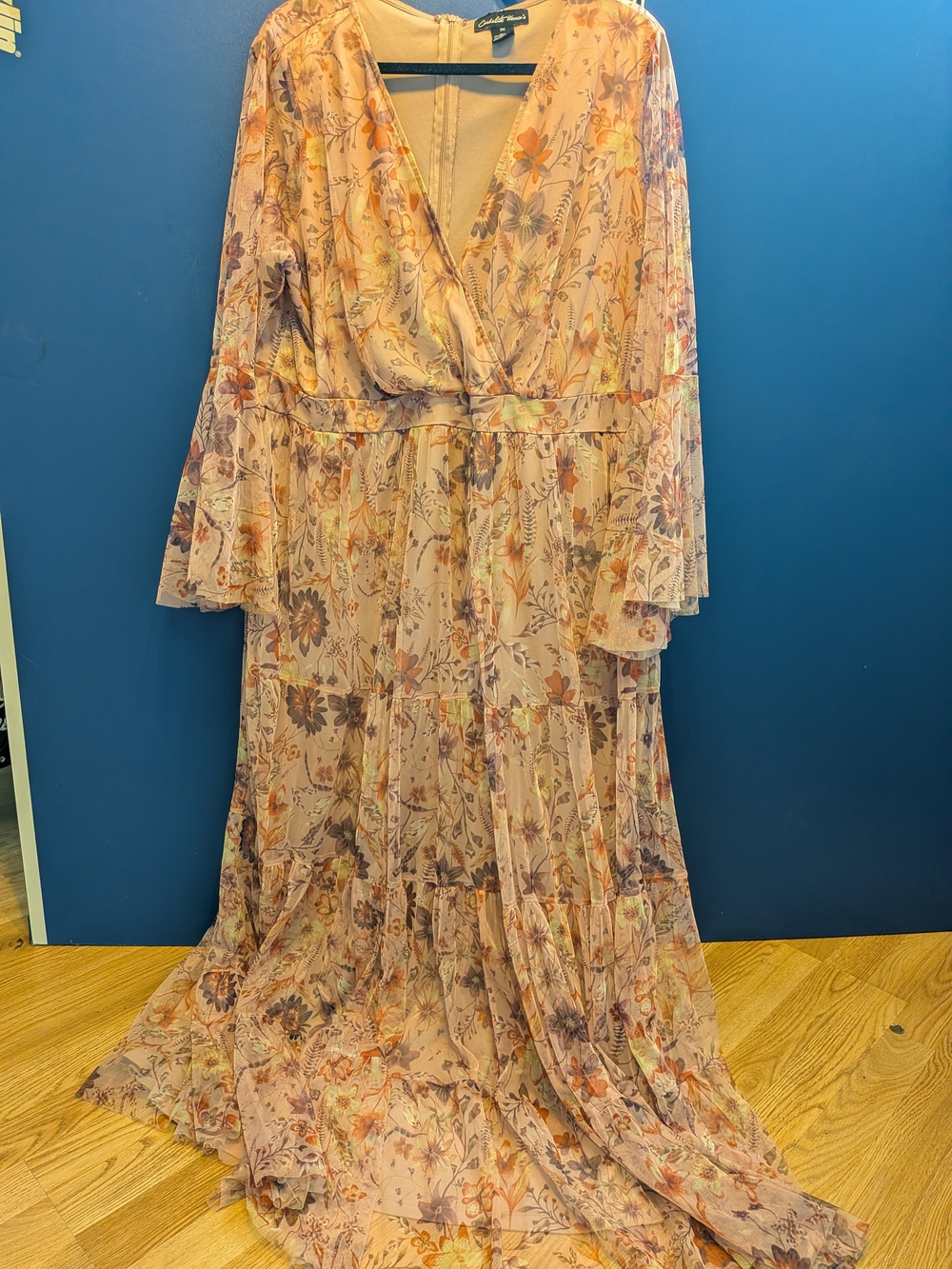Candalite Women's Pink Floral Chiffon Maxi Dress